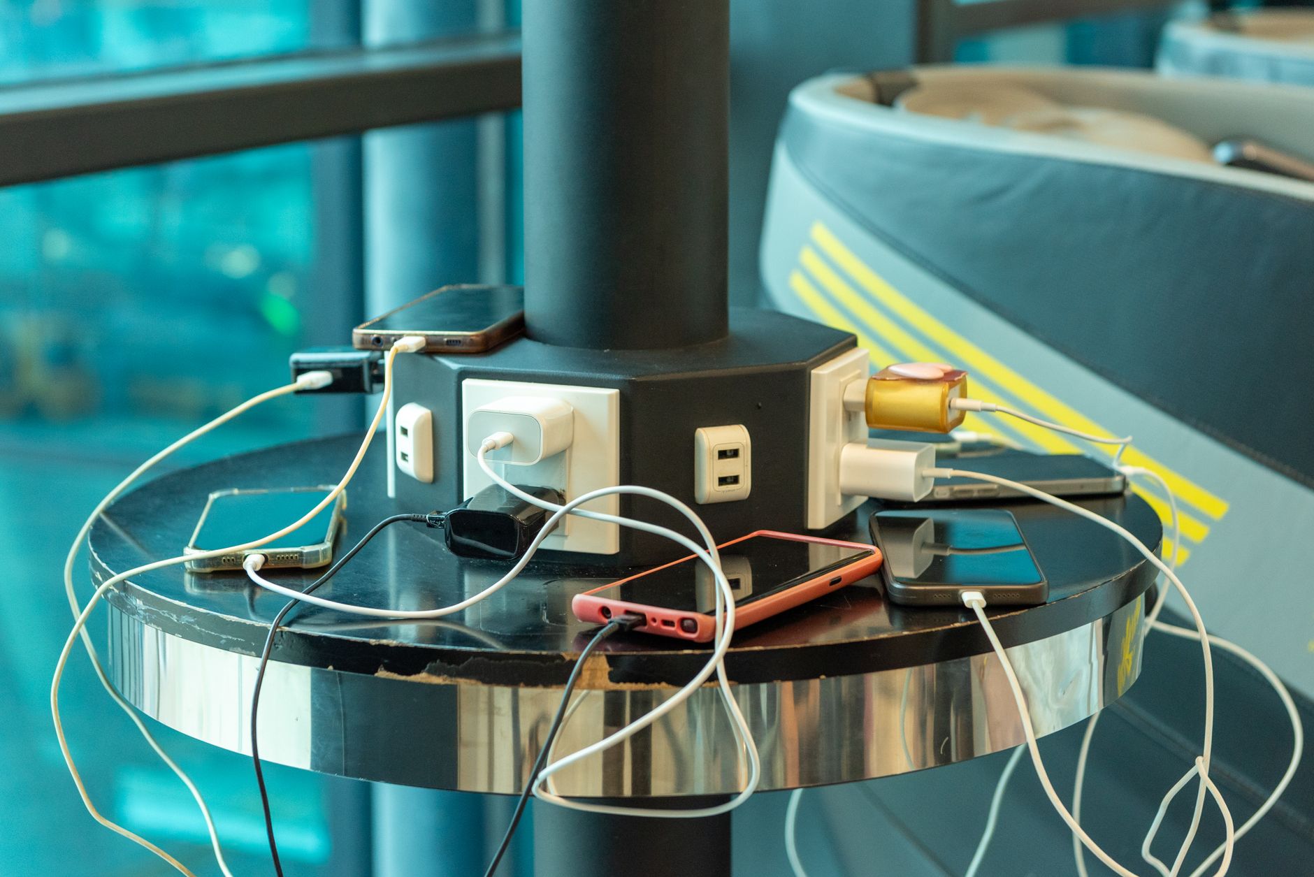 Close-up of a portable power station's various output ports.