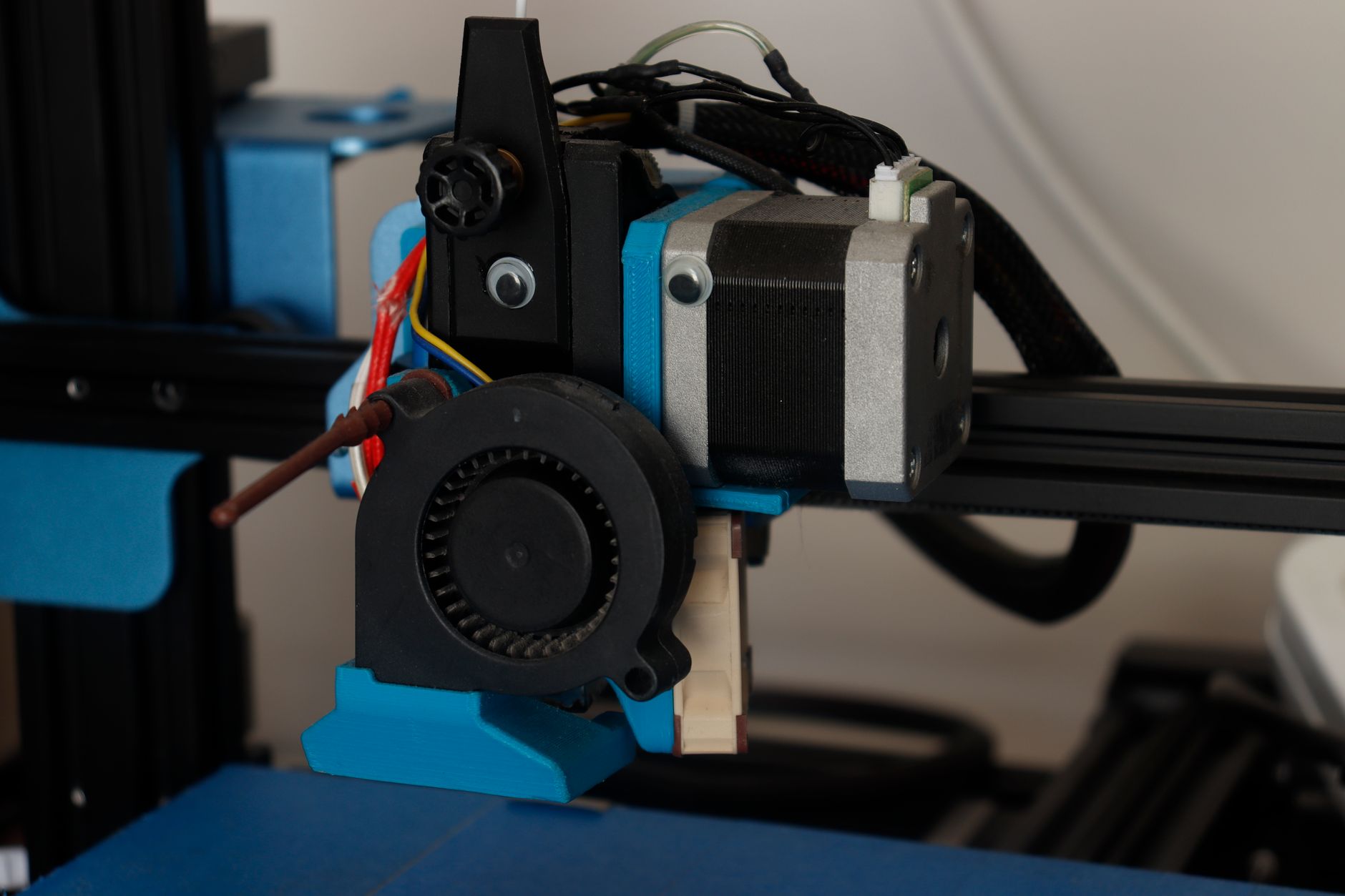 Close-up view of the intricate components of a modern 3D printer.